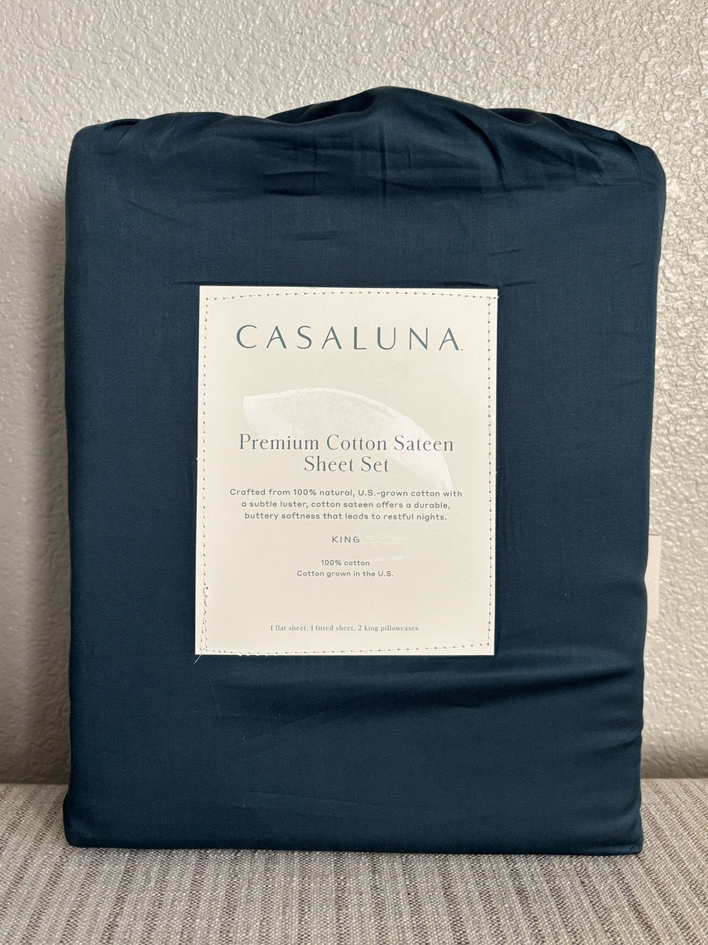 NWT King 600 Thread Count Sateen Sheet Set Dark Mineral Blue - Casaluna